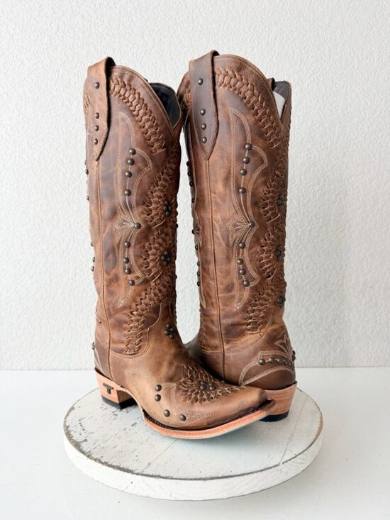 Lane boots Shoes - Lane COSSETTE Cowboy Boots Cognac Brown Western Cowgirl Tall Snip Toe Size 7.5